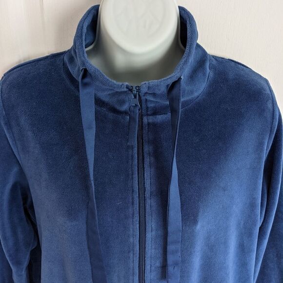 GALEREES LAFAYETTE Blue velour velvet zip up Y2K  shirt pull size L @P - Picture 10 of 11